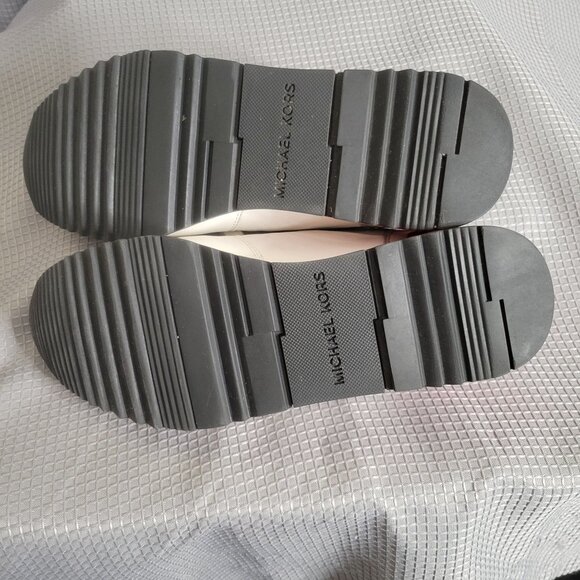 Michael Kors Womens Size 7M Sneakers Allie Perforated Leather Lace-up Gray Red - Picture 6 of 12